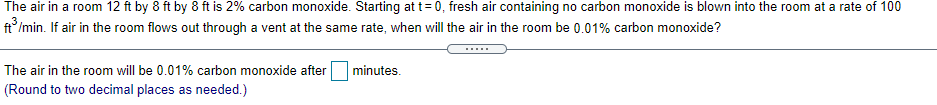 Solved The air in a room 12 ft by 8 ft by 8 ft is 2% carbon | Chegg.com