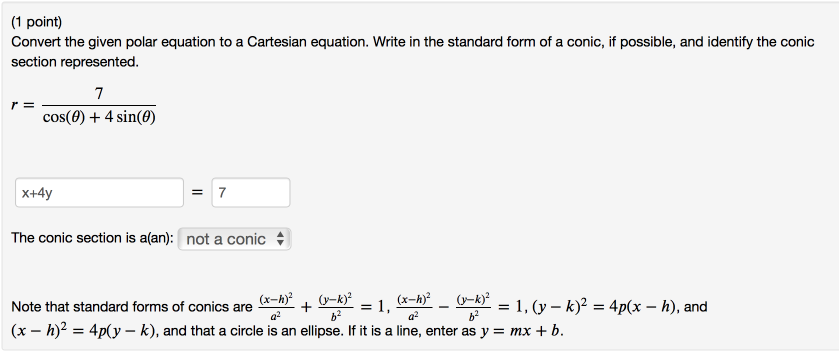 Solved (1 point) Convert the given polar equation to a | Chegg.com