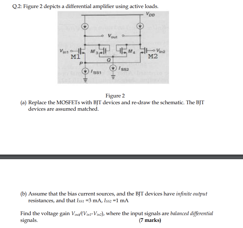 Solved Q.2: Figure 2 ﻿depicts a differential amplifier using | Chegg.com