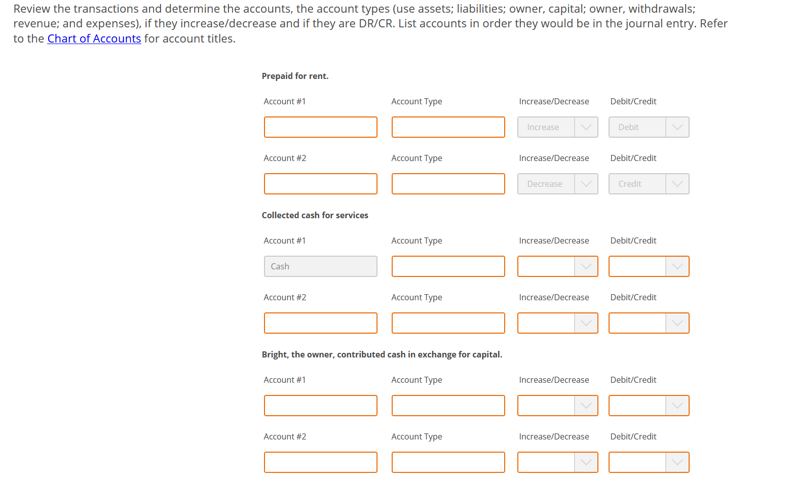 Solved Review the transactions and determine the accounts,