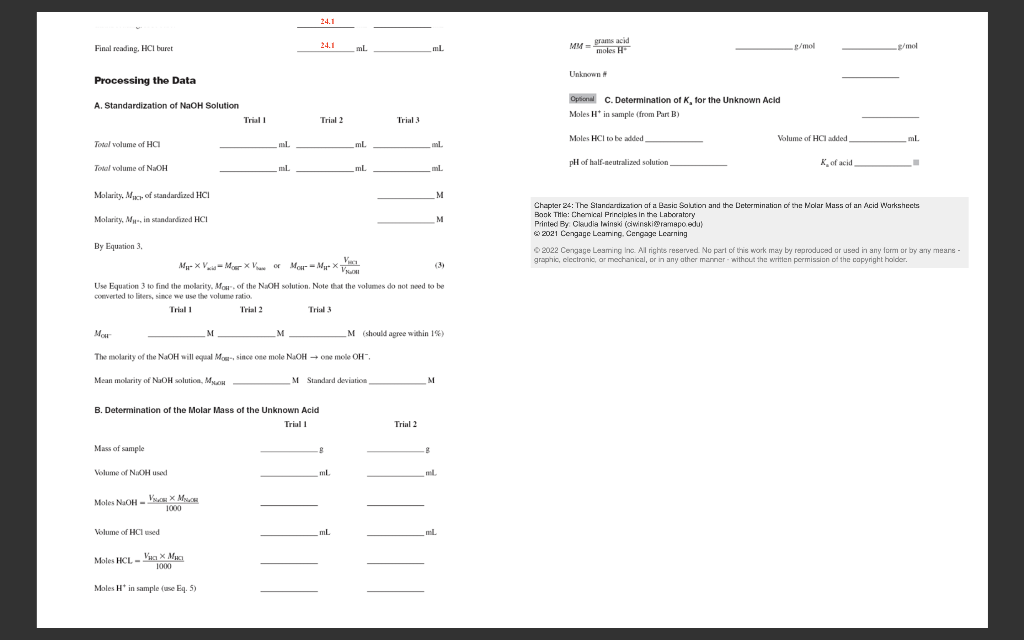 Chapter 24 the standardization of a basic solution chegg
