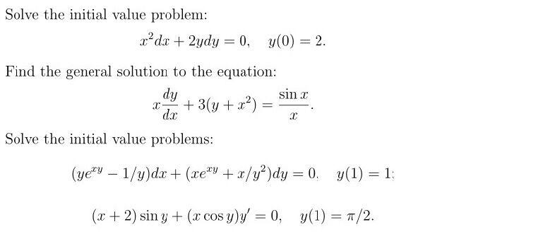Solved Solve The Initial Value Problem X Dx 2ydy 0 Chegg Com