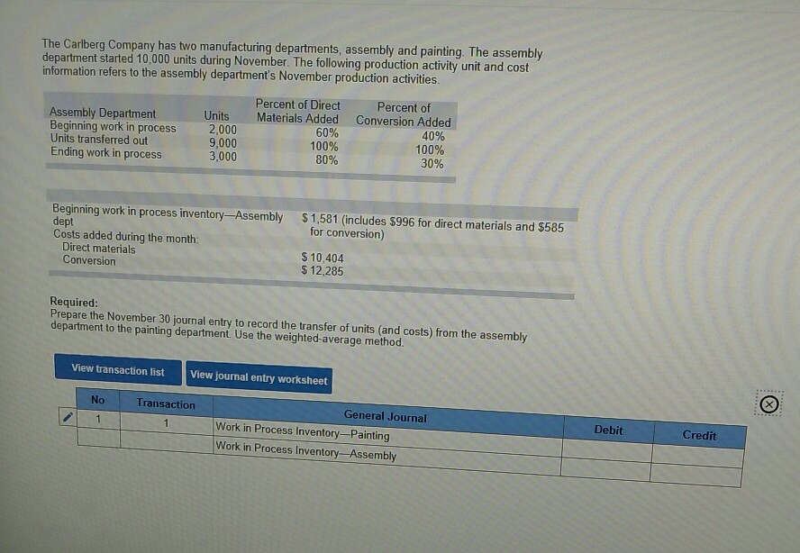 Solved The Carlberg Company has two manufacturing
