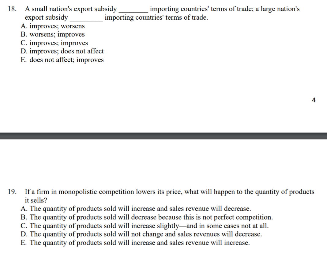 Solved 18. A small nation's export subsidy importing