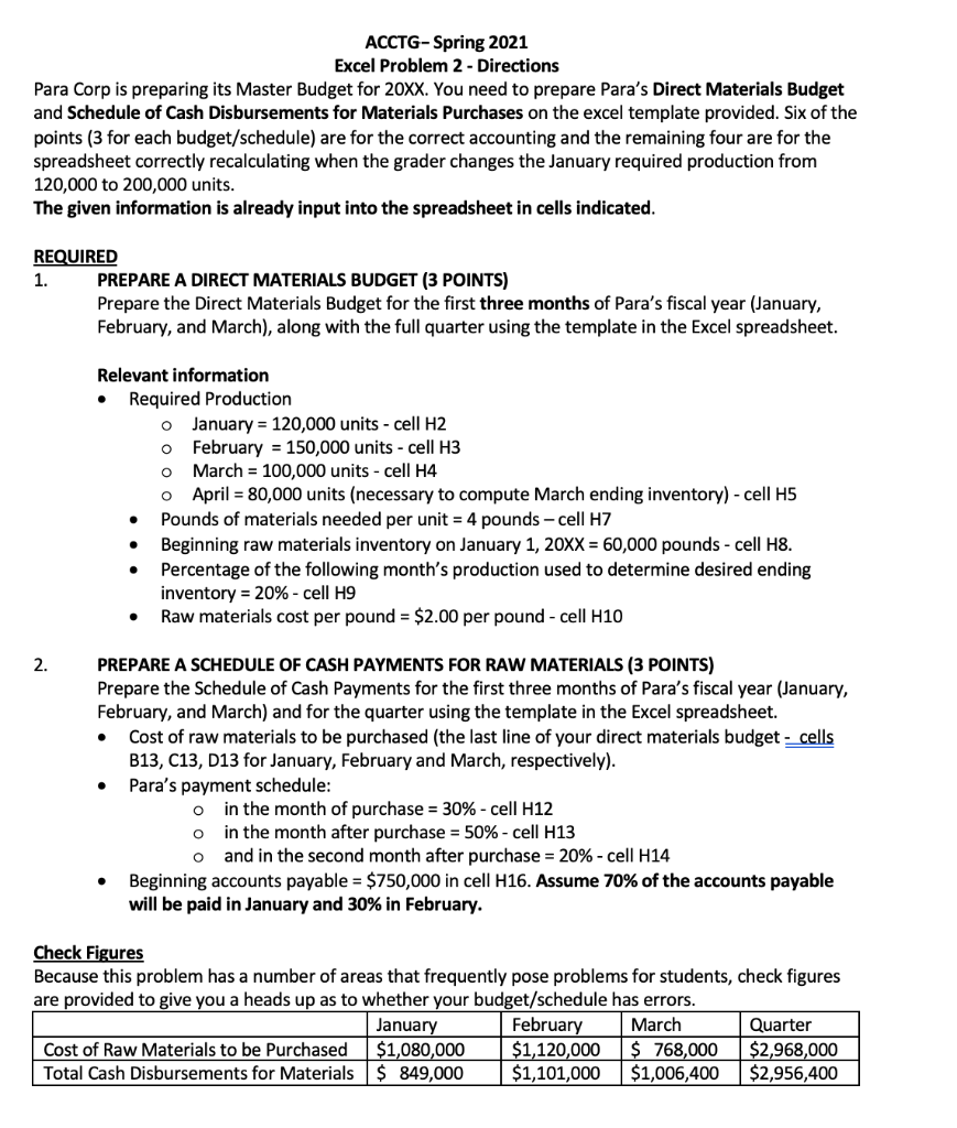 Solved Managerial Accounting (ACCTG 231) Excel Problem 2