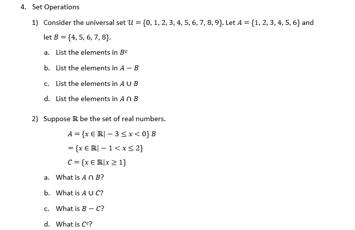 Solved 1) Consider The Universal Set | Chegg.com