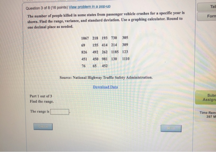 Solved Tab Question 3 of 8 (16 points) View problem in a | Chegg.com