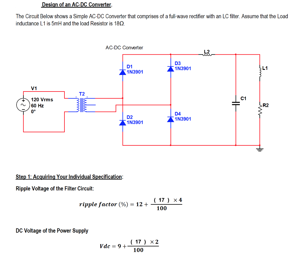 Solved Design of an ACDC Converter The Circuit Below shows Circuit Diagram