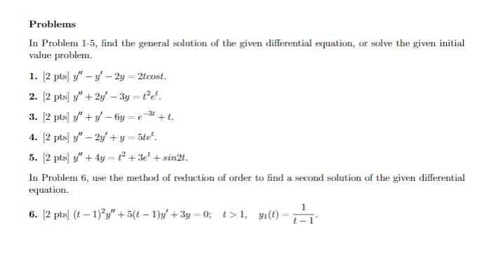 Solved Problems In Problem 1-5, find the general solution of | Chegg.com