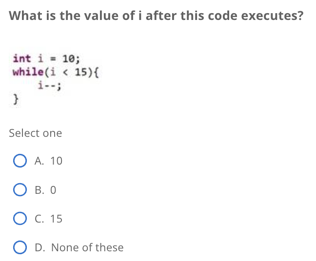 Solved What is the value of i after this code executes? int | Chegg.com