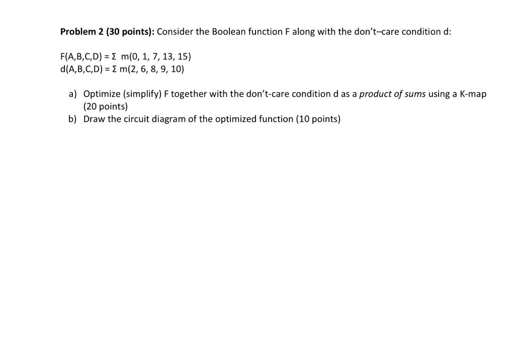 Solved Consider The Boolean Function F Along With The | Chegg.com