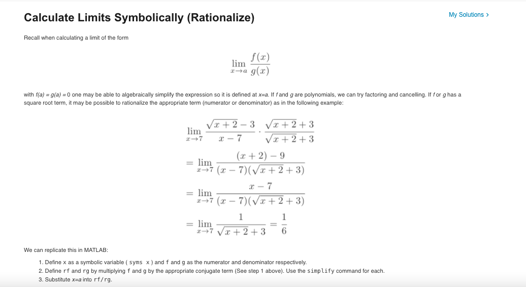 Solved Calculate Limits Symbolically (Rationalize) My | Chegg.com