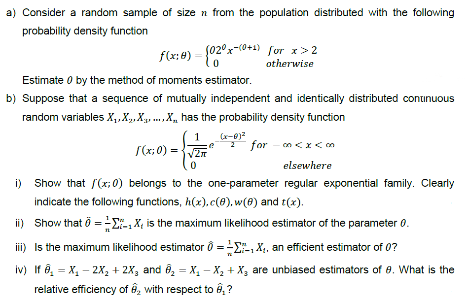 Solved A) Consider A Random Sample Of Size N From The | Chegg.com