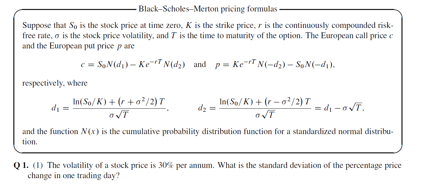 Solved — Black-Scholes-Merton pricing formulas – Suppose | Chegg.com