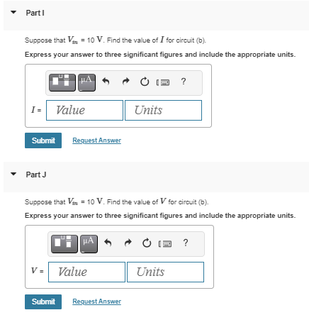 Solved Find the values of I and V for the circuits shown in | Chegg.com