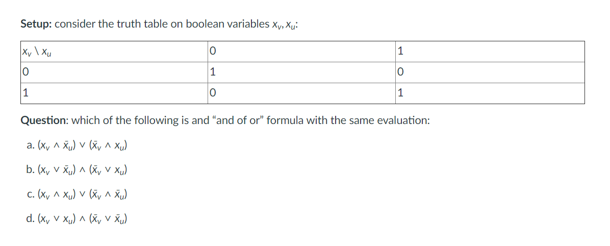 Solved Setup: consider the truth table on boolean variables | Chegg.com