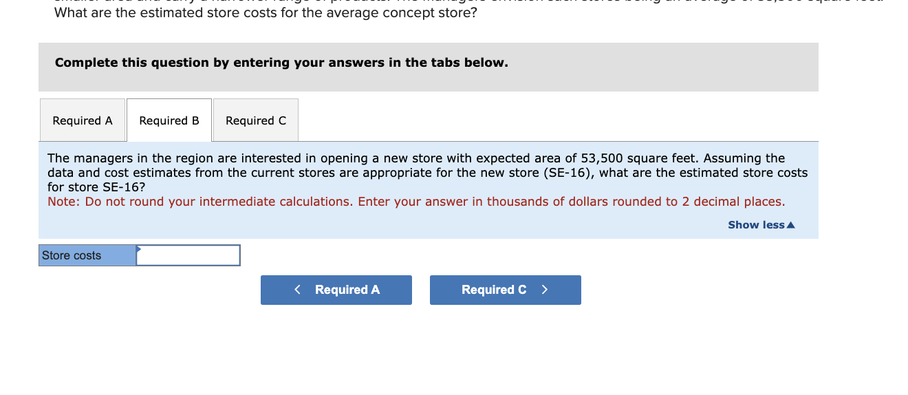 Solved What are the estimated store costs for the average | Chegg.com