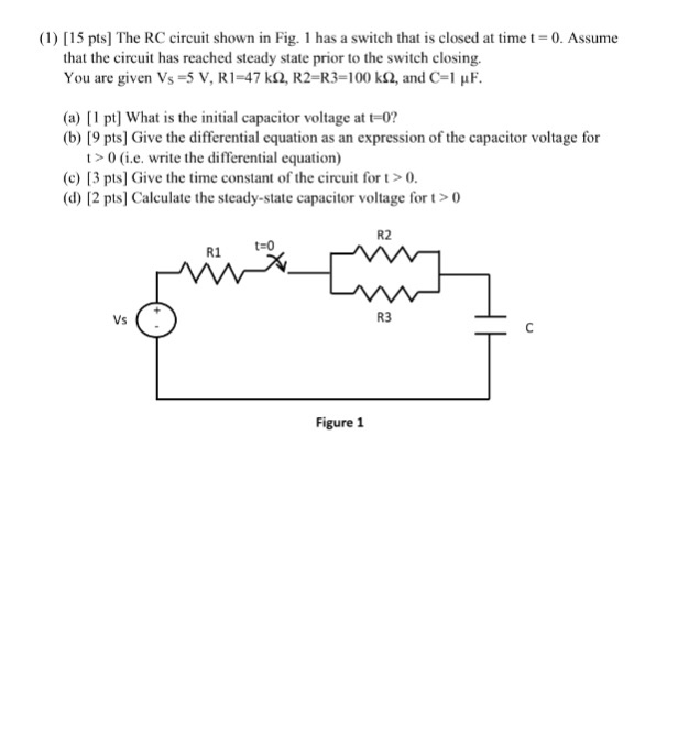 Solved (1) 15 pts] The RC circuit shown in Fig. 1 has a | Chegg.com
