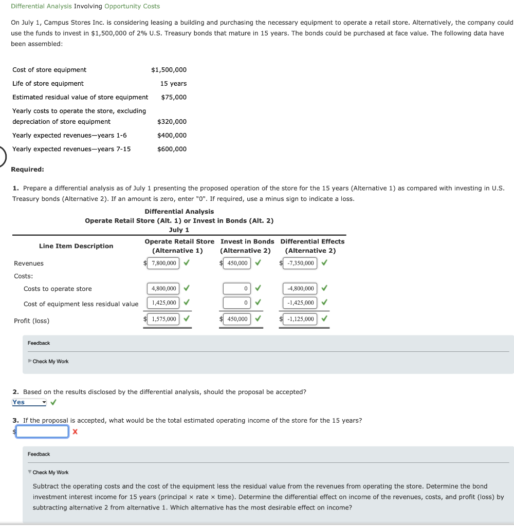 Solved Differential Analysis Involving Opportunity Costs On