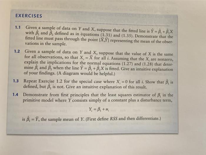 Solved 1.1 Given a sample of data on Y and X, suppose that | Chegg.com