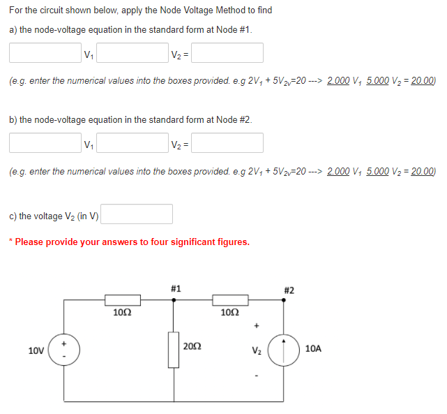 Solved For the circuit shown below, apply the Node Voltage | Chegg.com
