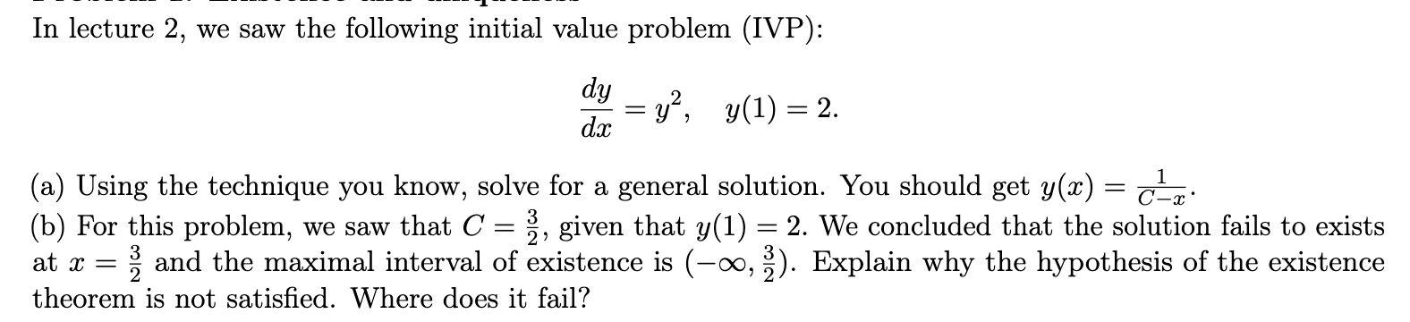 Solved In lecture 2 , we saw the following initial value | Chegg.com