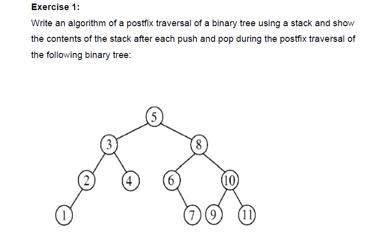 Solved Exercise 1: Write an algorithm of a postfix traversal | Chegg.com