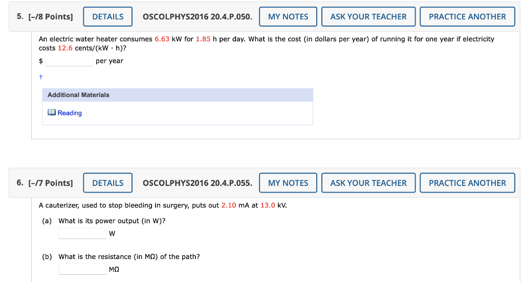 Solved 5 18 Points] Details Oscolphys2016 20 4 P 050 My