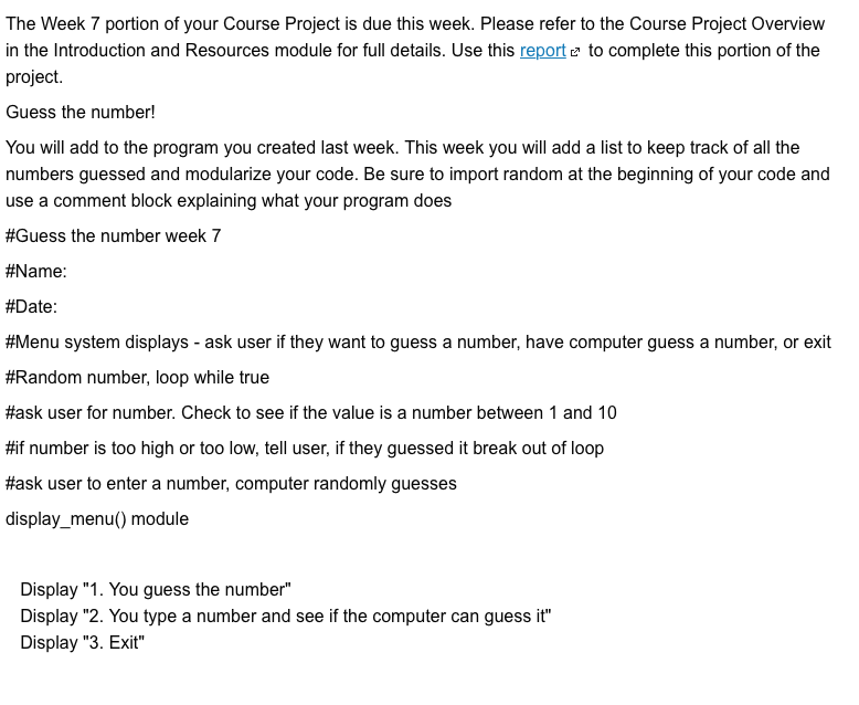 Solved The Week 7 portion of your Course Project is due this | Chegg.com