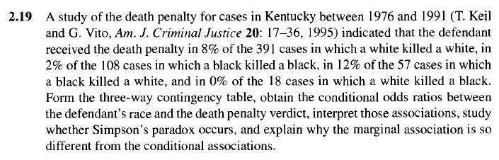 Solved 2.19 A Study Of The Death Penalty For Cases In | Chegg.com