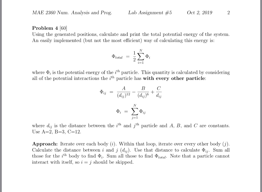 MAE 2360 Num. Analysis and Prog. Lab Assignment #5 | Chegg.com