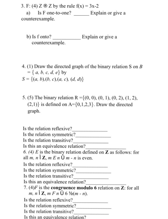 Solved 3. F: (4)Z ® Z by the rule fx) 3x-2 a) Is F | Chegg.com