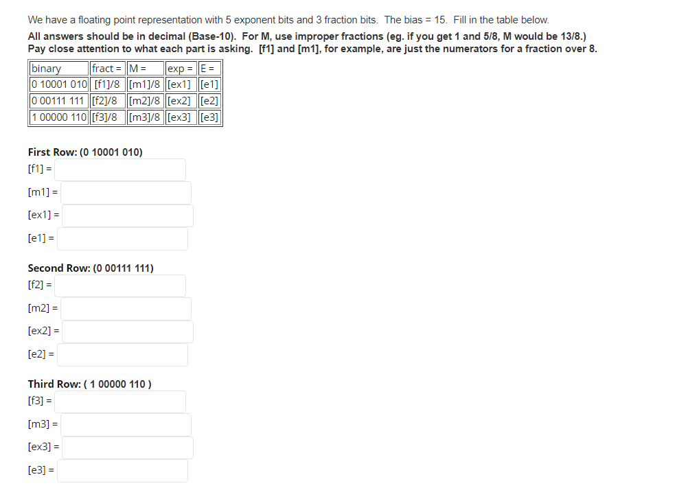 Solved We have a floating point representation with 5 | Chegg.com
