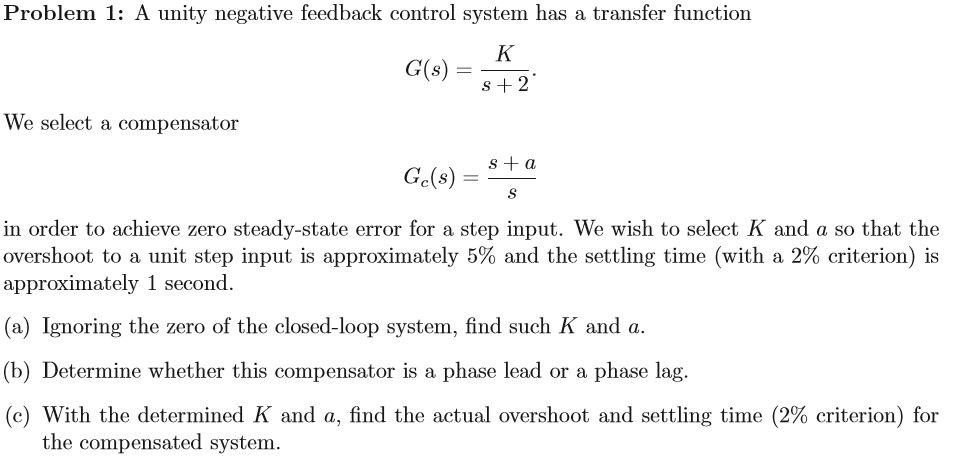 Solved Problem 1: A unity negative feedback control system | Chegg.com