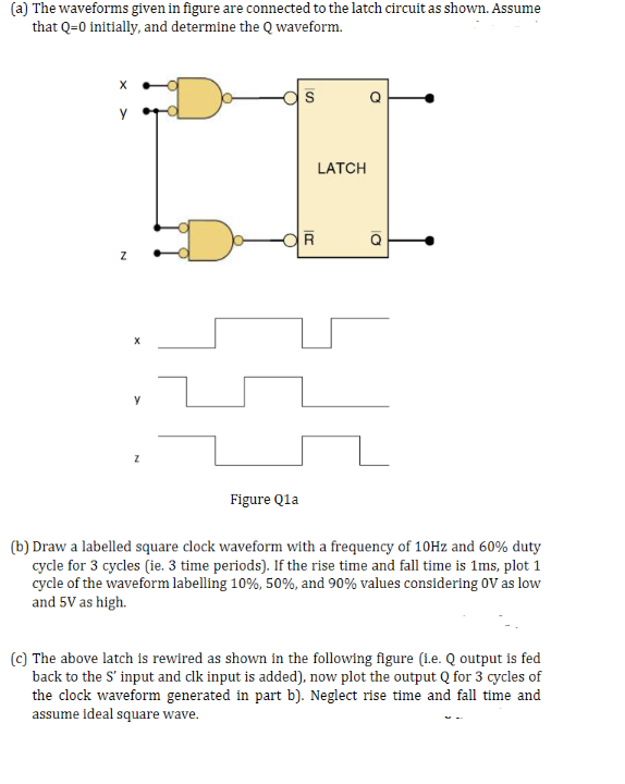 (a) The waveforms given in figure are connected to the latch circuit as shown. Assume
that Q=0 initially, and determine the Q