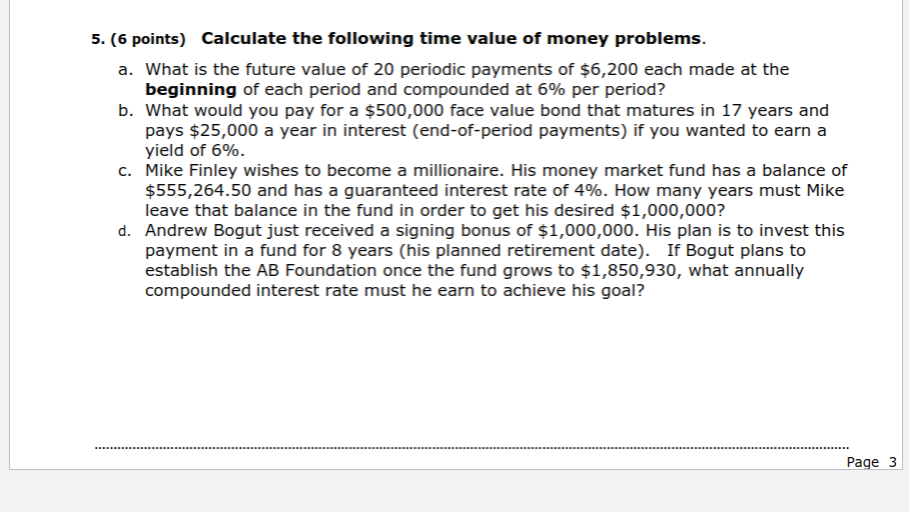 Solved 5. (6 points) Calculate the following time value of | Chegg.com