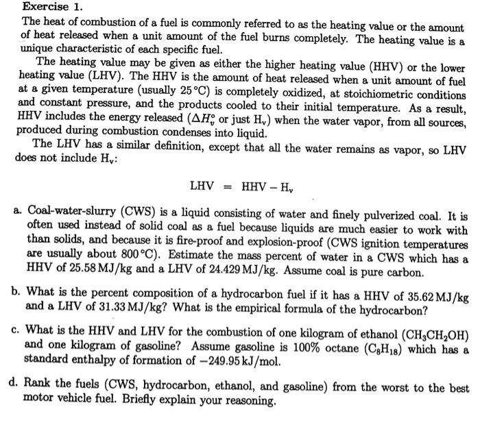 Solved The heat of combustion of a fuel is commonly referred