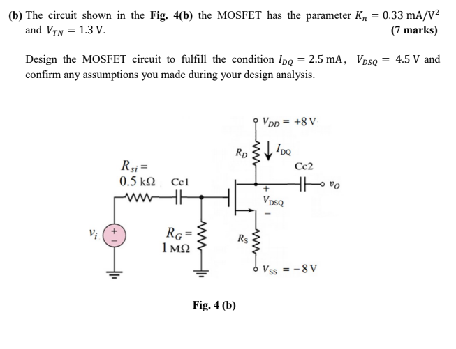 Solved (b) The Circuit Shown In The Fig. 4(b) The MOSFET Has | Chegg.com