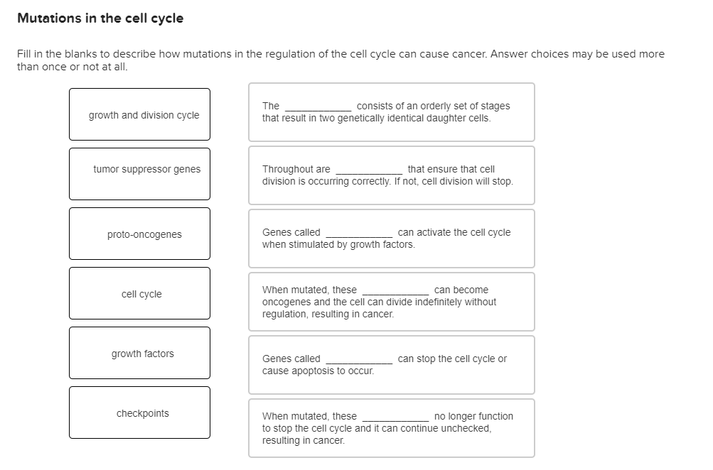 Solved Mutations in the cell cvcle Fill in the blanks to