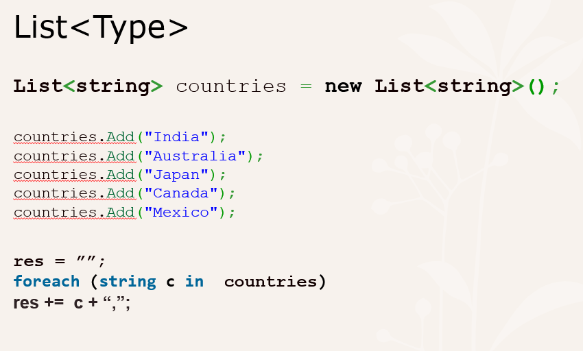 Solved List List countries = new List(); countries.Add