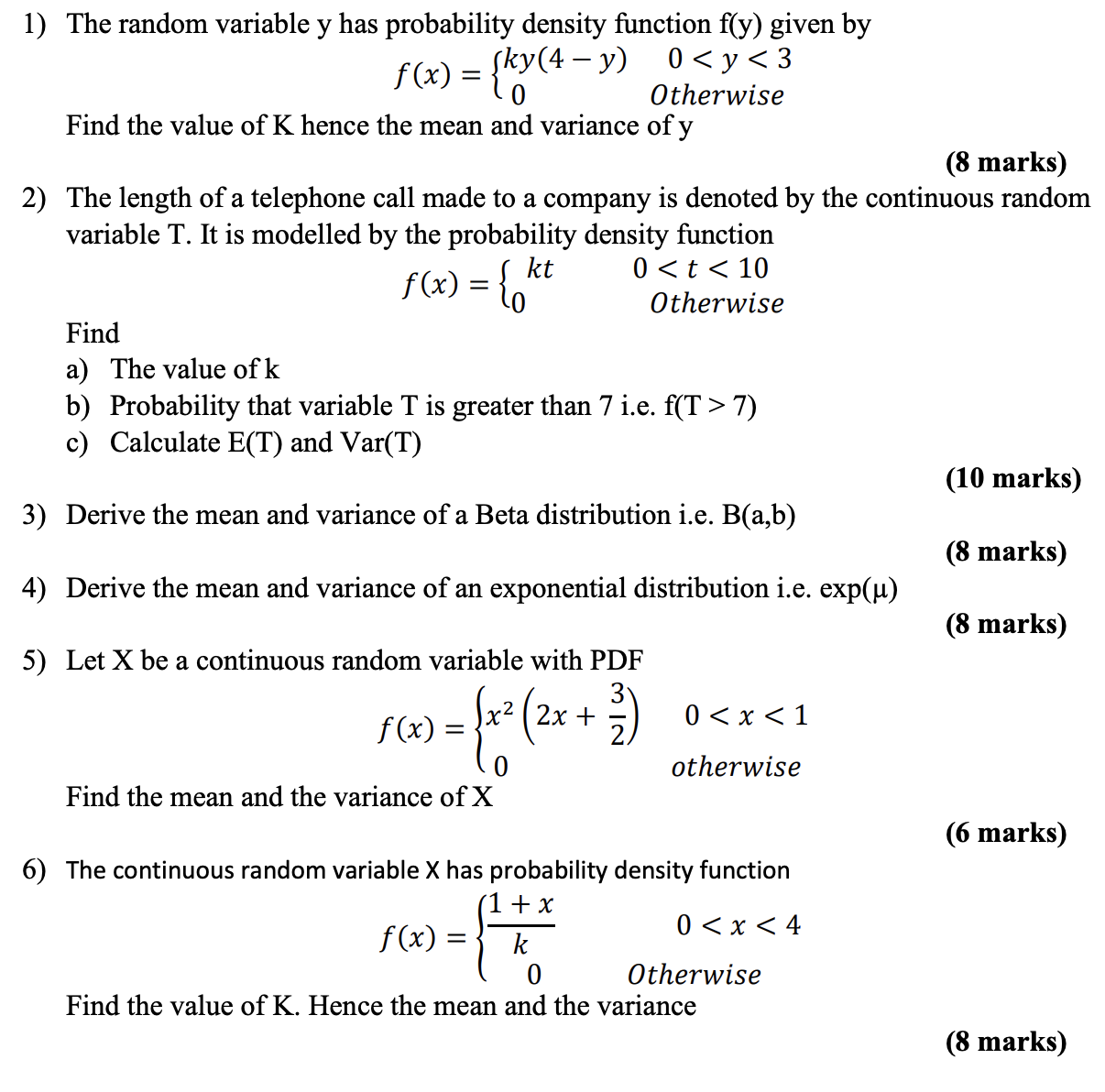 Solved F X {ky 4−y 007 C Calculate E T And Var T 10