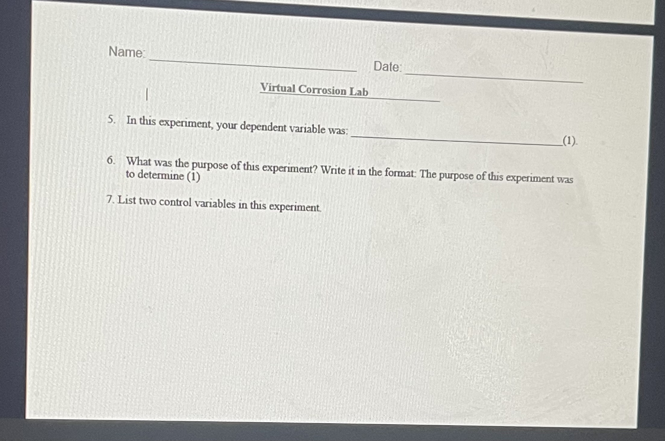 dependent variable in your experiment