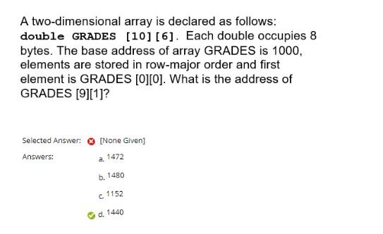 Solved A two-dimensional array is declared as follows: | Chegg.com