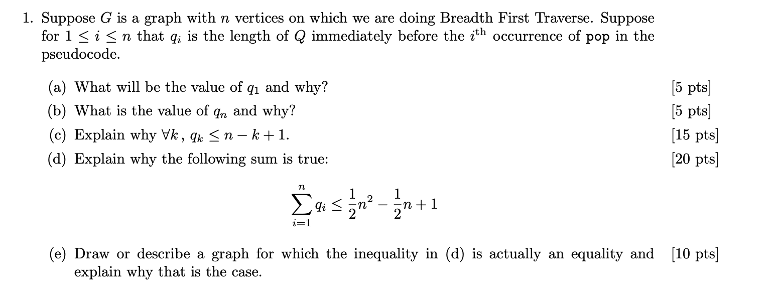 1. Suppose G is a graph with n vertices on which we | Chegg.com