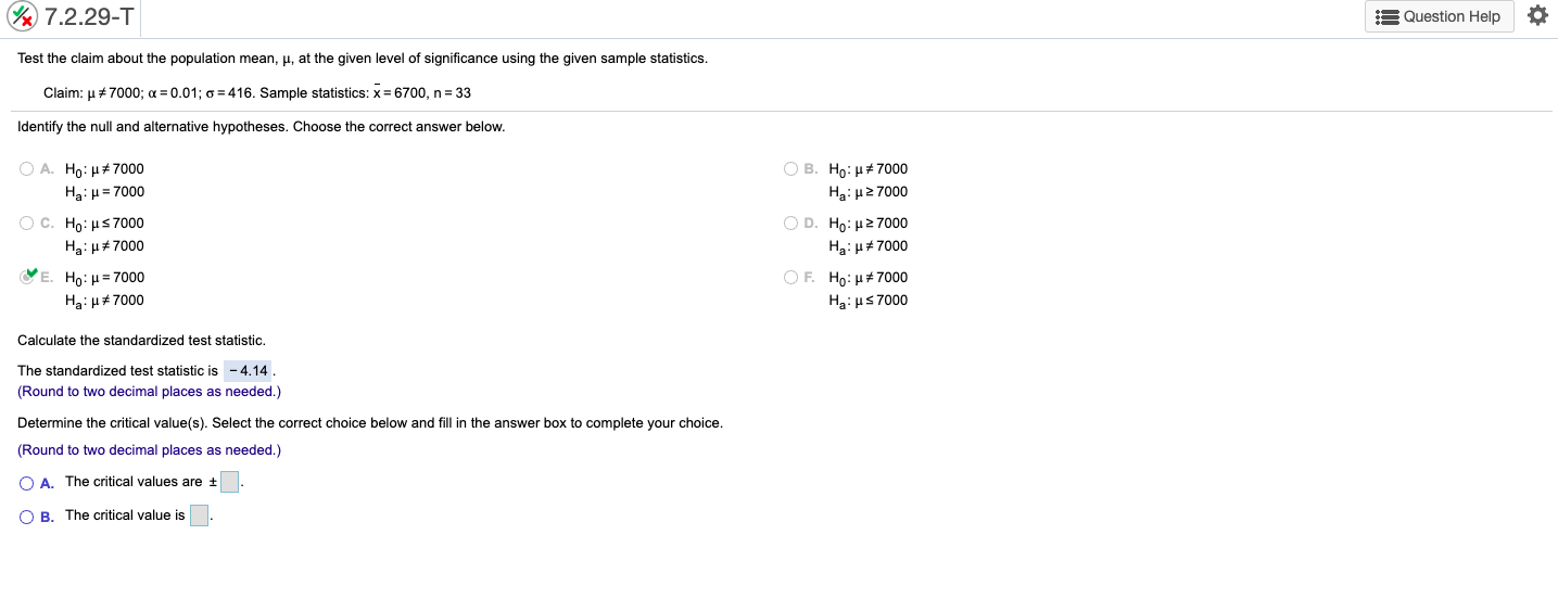 Solved X 7 2 29 T A Question Help Test The Claim About T Chegg Com