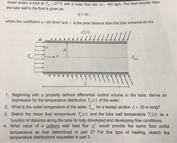 Solved water enters a tube at T -27°C with a mass flow rate | Chegg.com
