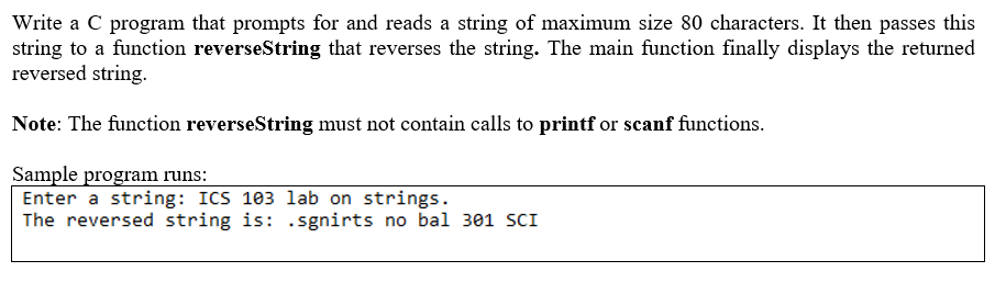 Solved Write a C program that prompts for and reads a string | Chegg.com