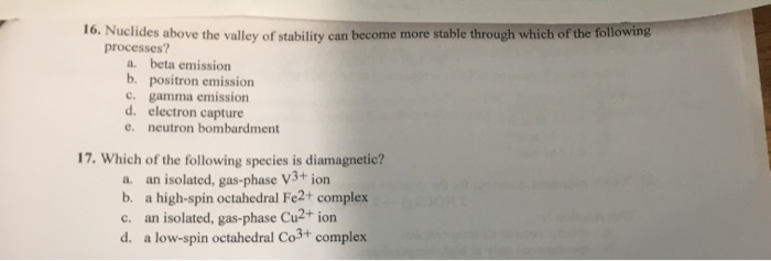 Solved 16. Nuclides above the valley of stability can become | Chegg.com