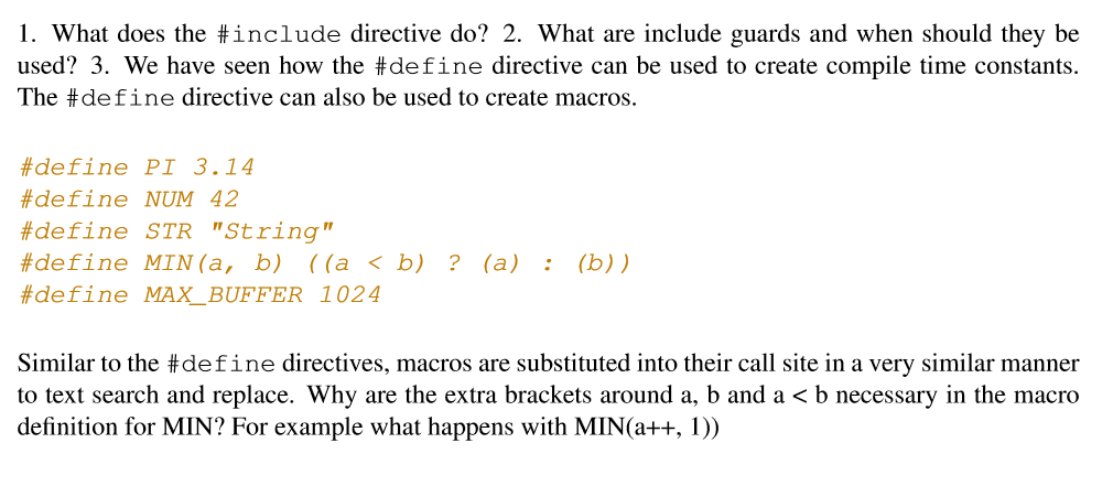 Solved I. What does the #include directive do? 2. What are | Chegg.com
