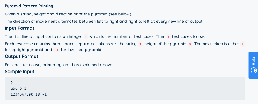 Solved Pyramid Pattern Printing Given a string, height and | Chegg.com image.
